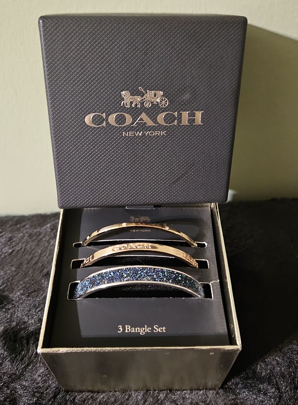Coach Stone Sparkle Bangle Bracelet 3pc Set Multicolor